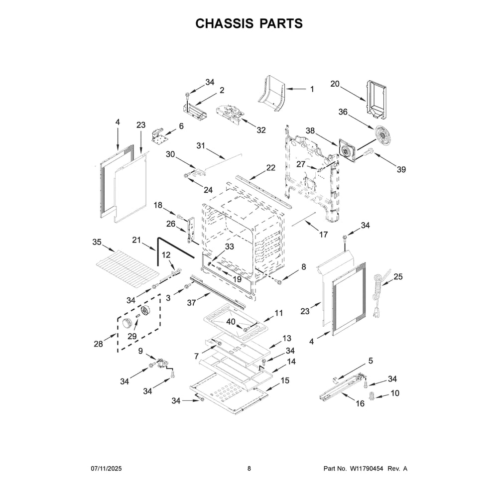 Chassis Parts Diagram and Parts List for WFGS5730SZ0  Whirlpool Range