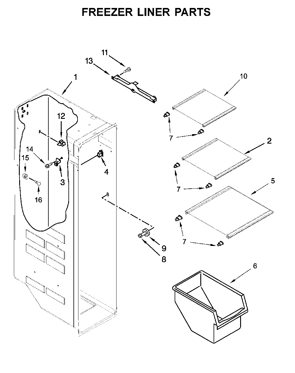 Freezer liner parts Diagram and Parts List for 10651112711  Kenmore Refrigerator
