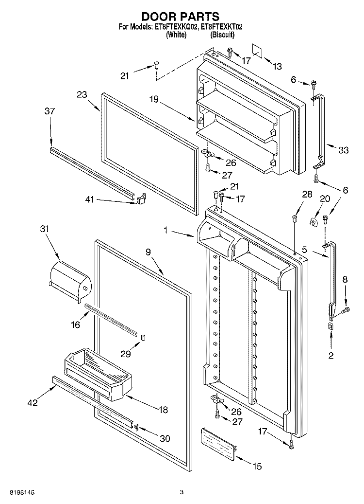 DOOR Diagram and Parts List for ET8FTEXKT02  Whirlpool Refrigerator
