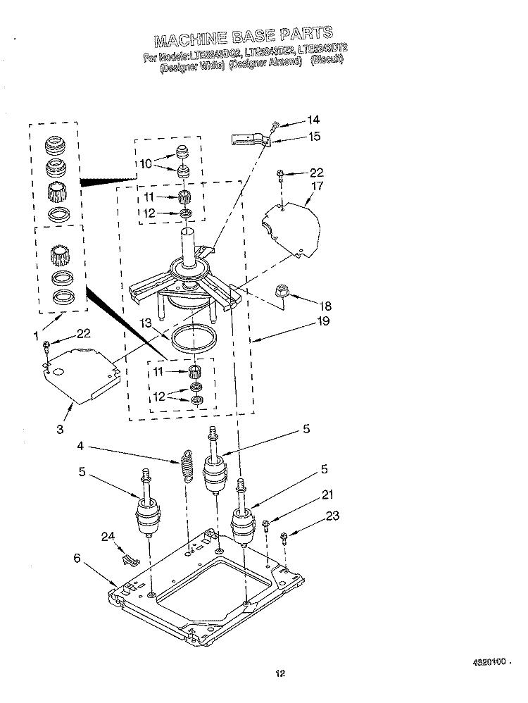 MACHINE BASE Diagram and Parts List for LTE5243DQ2  Whirlpool Washer Dryer Combo