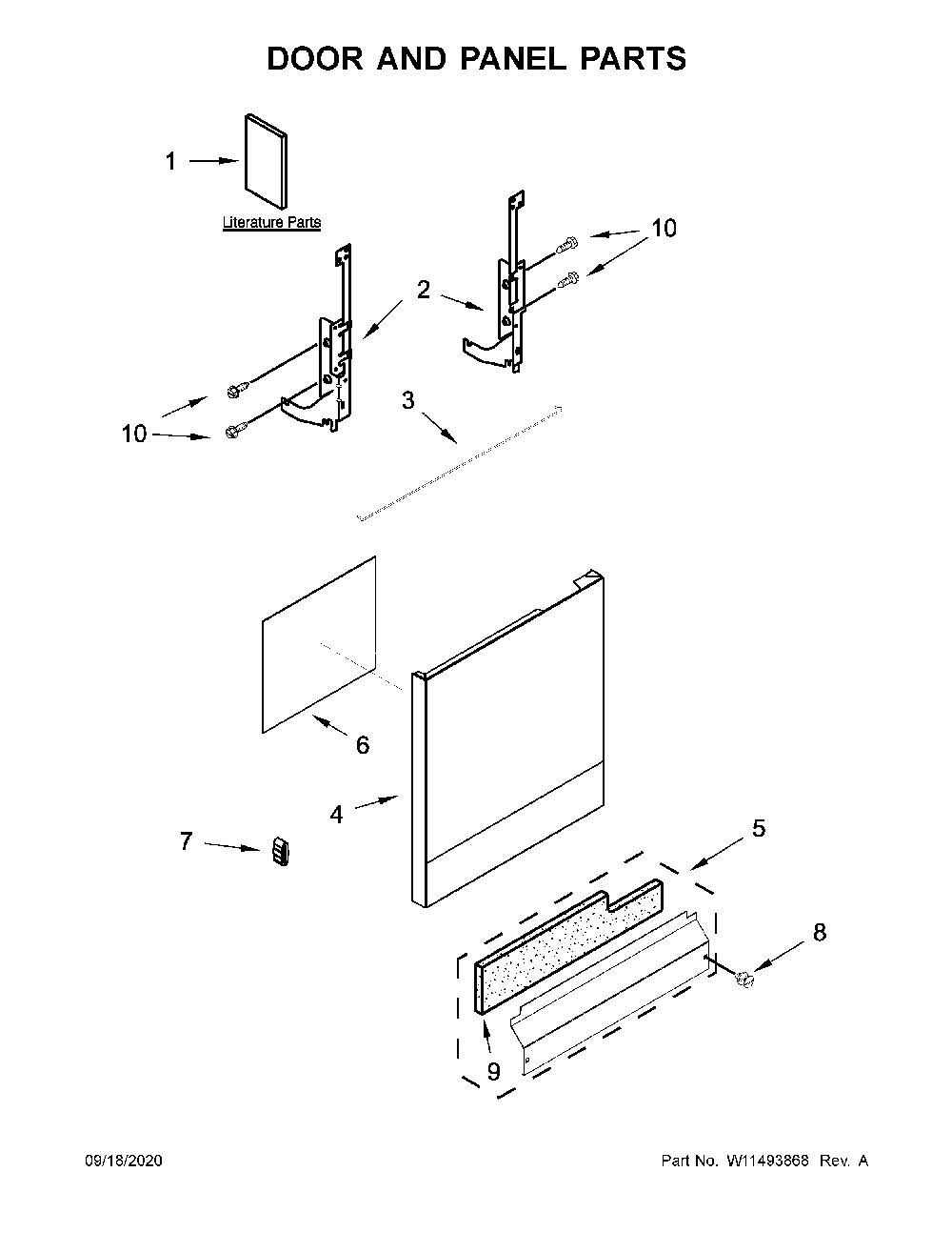 Door and panel parts Diagram and Parts List for WDF330PAHS5  Whirlpool Dishwasher