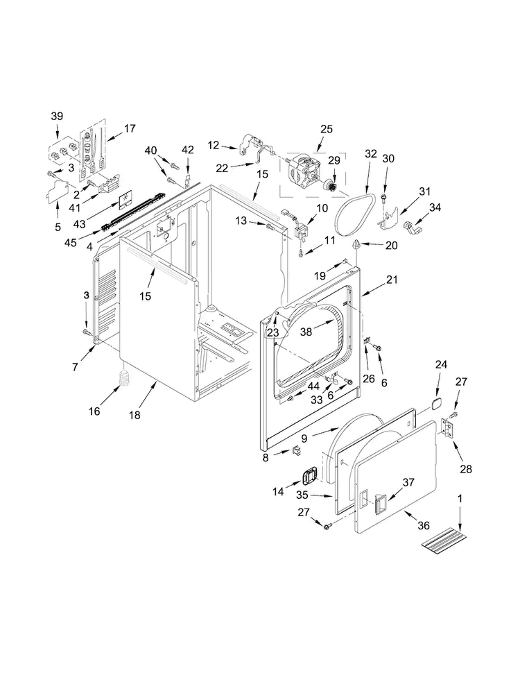 Cabinet Parts Diagram and Parts List for 11066132410  Kenmore Dryer