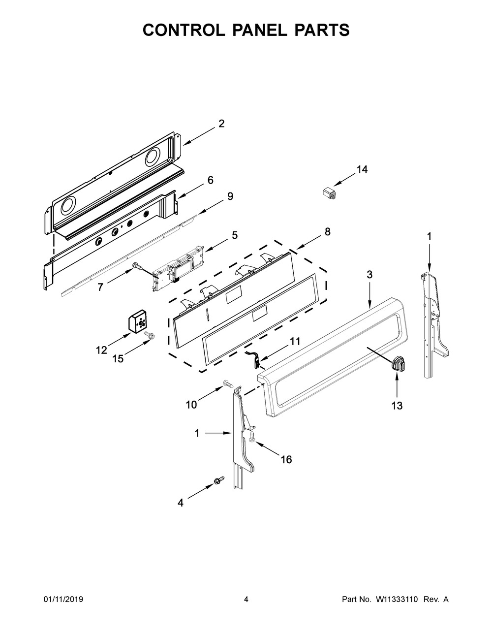 Control Panel Parts Diagram and Parts List for YIES900DS04  Whirlpool Range