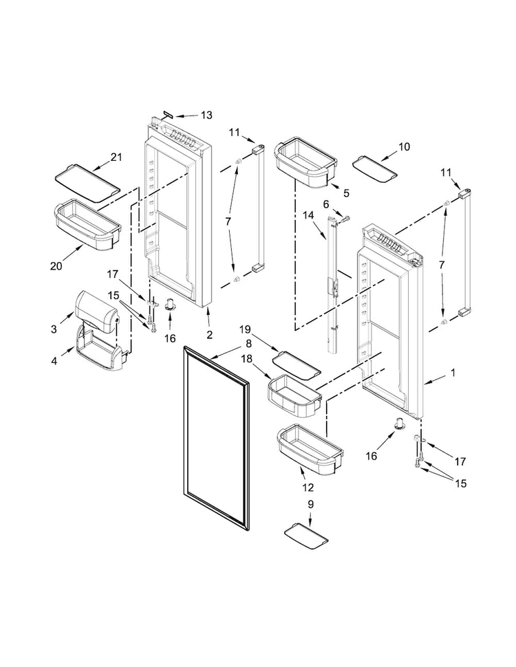 Refrigerator Door Parts Diagram and Parts List for KRFF302EBL00  KitchenAid Refrigerator
