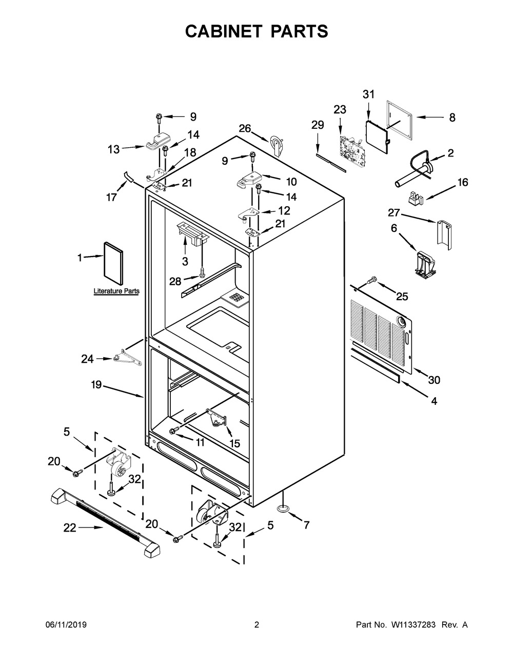 Cabinet Parts Diagram and Parts List for KRFC300EBS01  Whirlpool Refrigerator