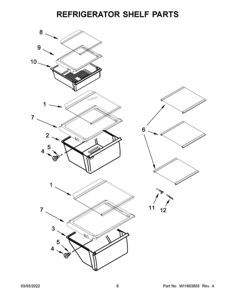 Refrigerator Shelf Parts Diagram and Parts List for 10641133715  Kenmore Refrigerator