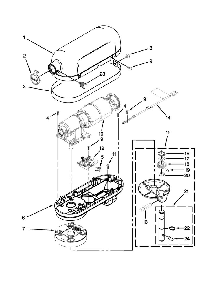 Case, Gearing And Planetary Unit Parts Diagram and Parts List for KSM7589PBK0  KitchenAid Mixer