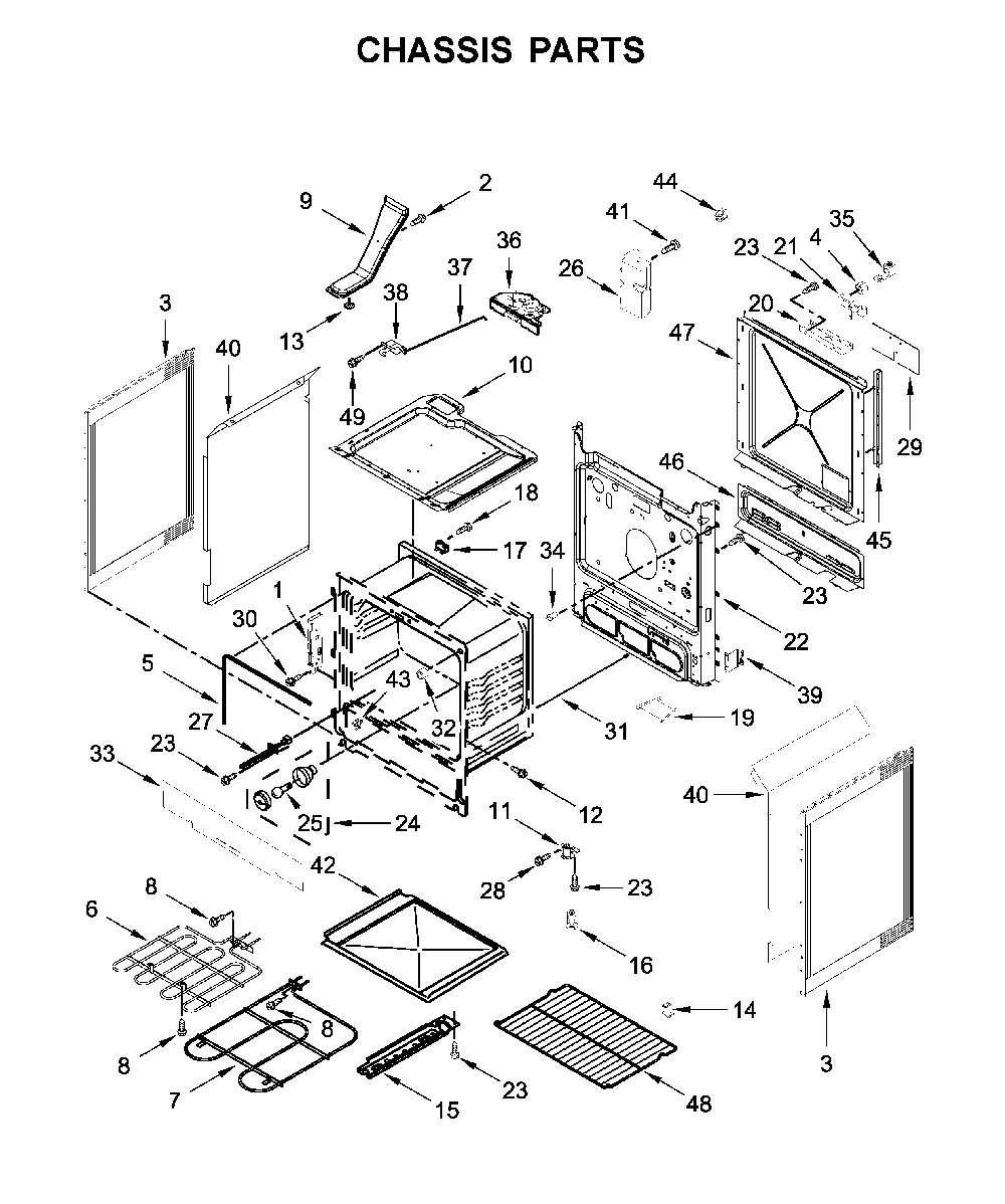 Chassis parts Diagram and Parts List for 66495113612  Kenmore Range