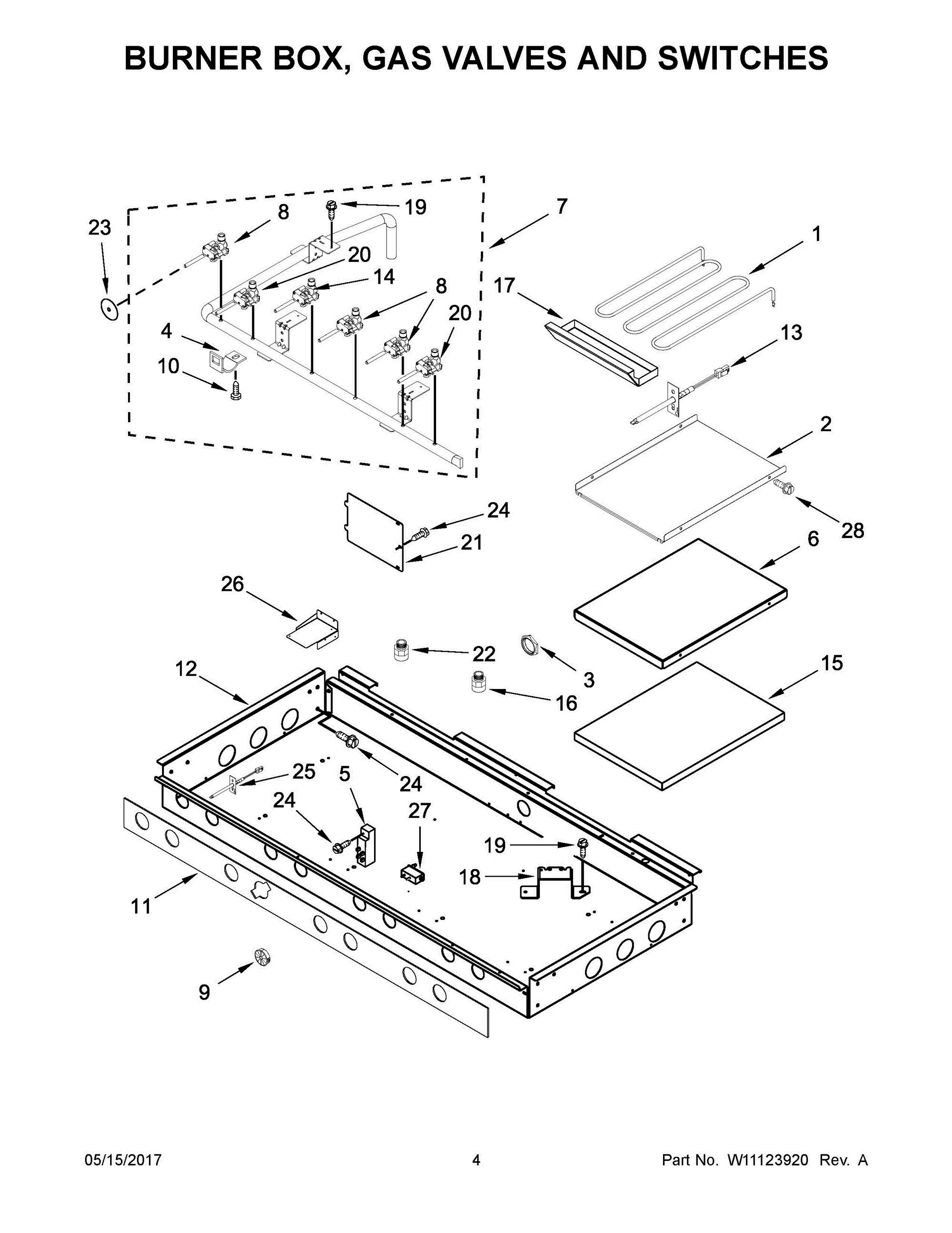 03 - BURNER BOX, GAS VALVES AND SWITCHES Diagram and Parts List for JDRP548WP03  Whirlpool Range