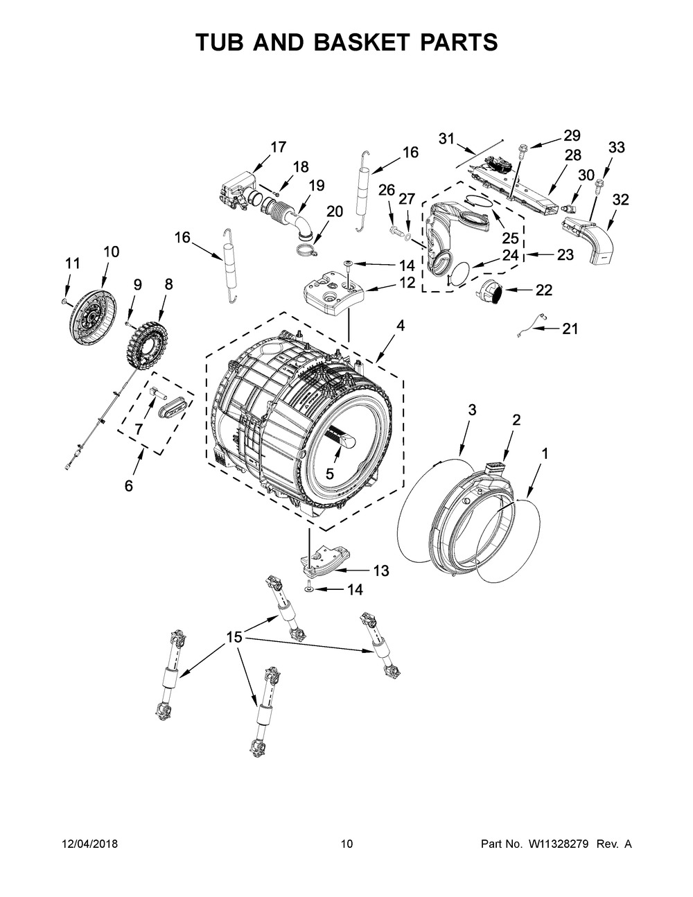 Tub And Basket Parts Diagram and Parts List for WFC9820HW0  Whirlpool Washer