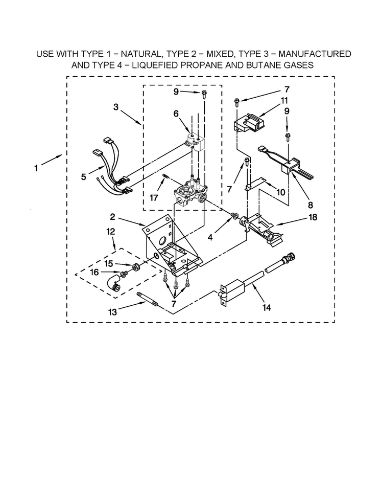 Burner Assembly Diagram and Parts List for 1109875279A  Kenmore Washer Dryer Combo