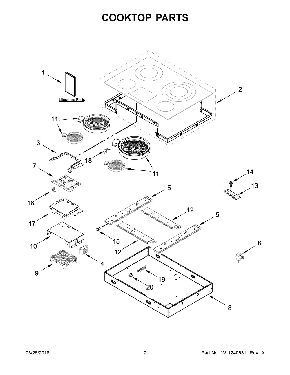 Cooktop Parts Diagram and Parts List for ICR555DB02  Whirlpool Cooktop