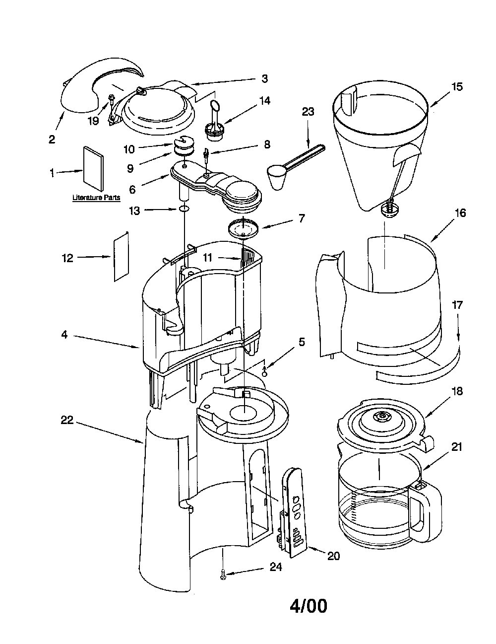Water Tank/Carafe/Filter Diagram and Parts List for KCM200OB0  KitchenAid Coffee Maker