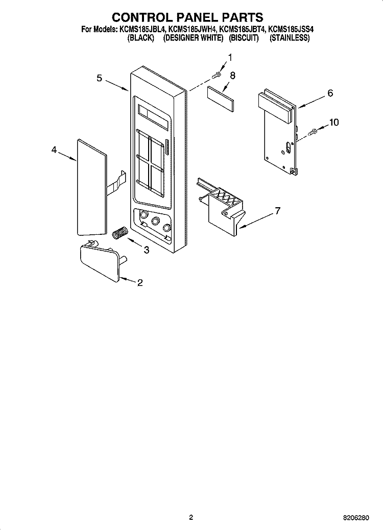 CONTROL PANEL PARTS Diagram and Parts List for KCMS185JBL4  KitchenAid Microwave