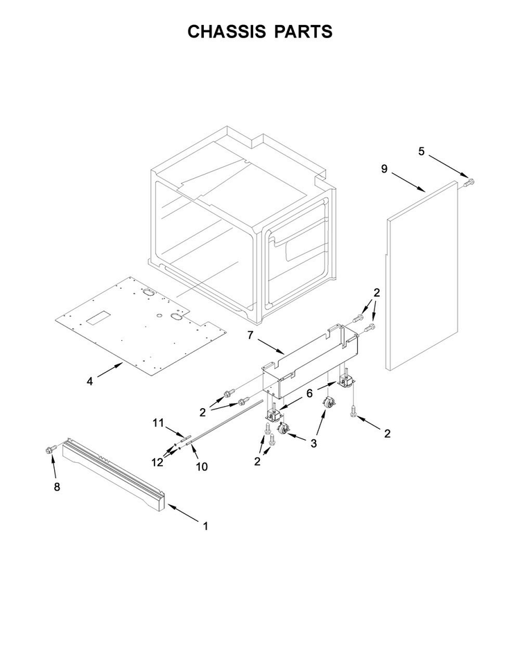 Chassis Parts Diagram and Parts List for KDRS407VSS05  KitchenAid Range