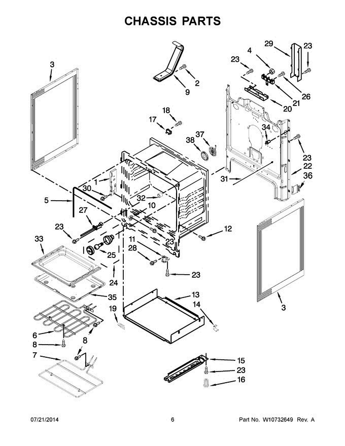 04 - Chassis Parts Diagram and Parts List for YWFE710H0DE0  Whirlpool Range