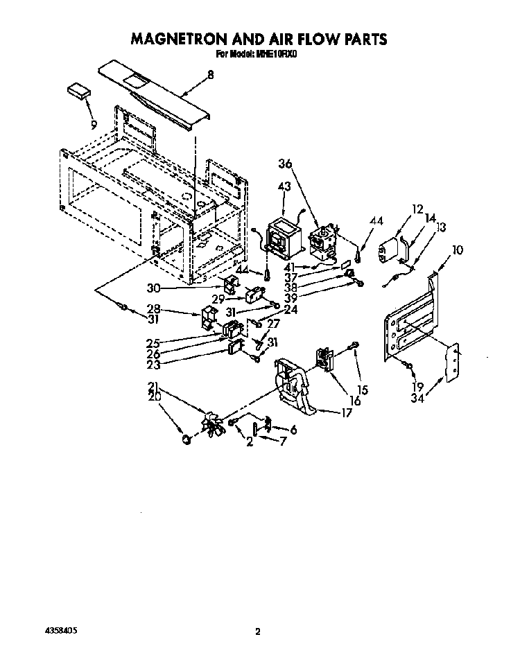 Magnetron And Air Flow Diagram and Parts List for MHE10RX0  Roper Microwave