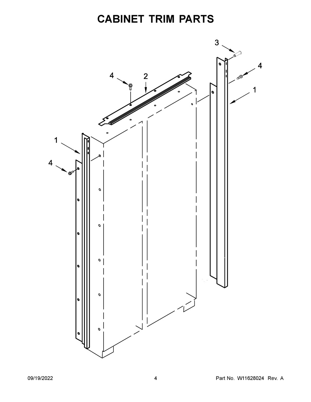 Cabinet Trim Parts Diagram and Parts List for KBSN702MBS00  KitchenAid Refrigerator
