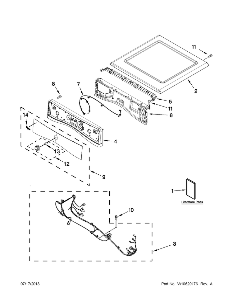 Top And Console Parts Diagram and Parts List for WGD71HEBW0  Whirlpool Dryer