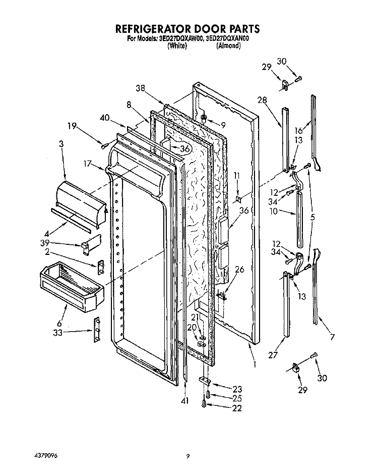 REFRIGERATOR DOOR Diagram and Parts List for 3ED27DQXAN00  Whirlpool Refrigerator
