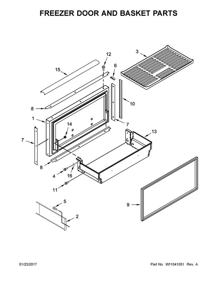 Freezer Door And Basket Parts Diagram and Parts List for KBFN506EPA01  KitchenAid Refrigerator