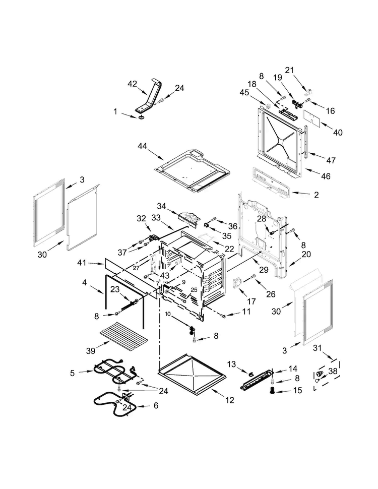 Chassis Parts Diagram and Parts List for WEE510S0FB0  Whirlpool Range