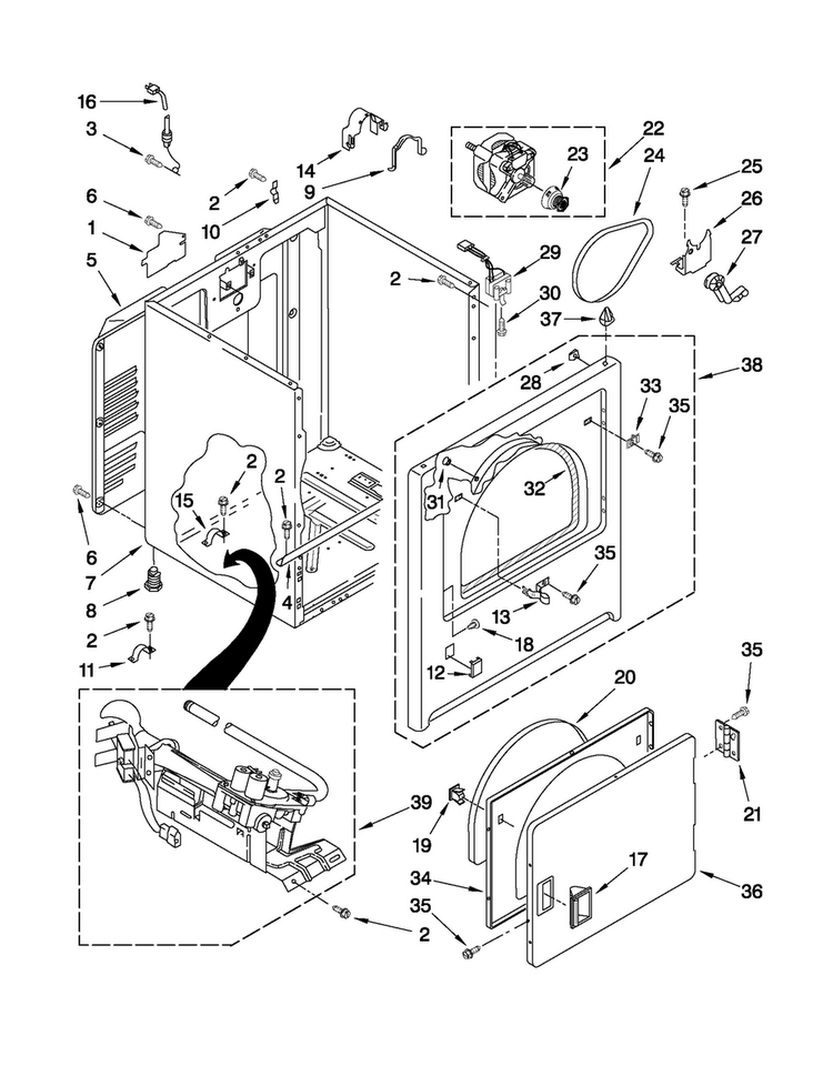 Cabinet Parts Diagram and Parts List for 110C71182011  Kenmore Dryer