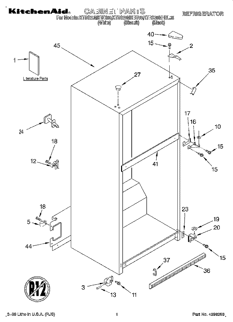 CABINET, LITERATURE Diagram and Parts List for KTRS20MHBL00  KitchenAid Refrigerator