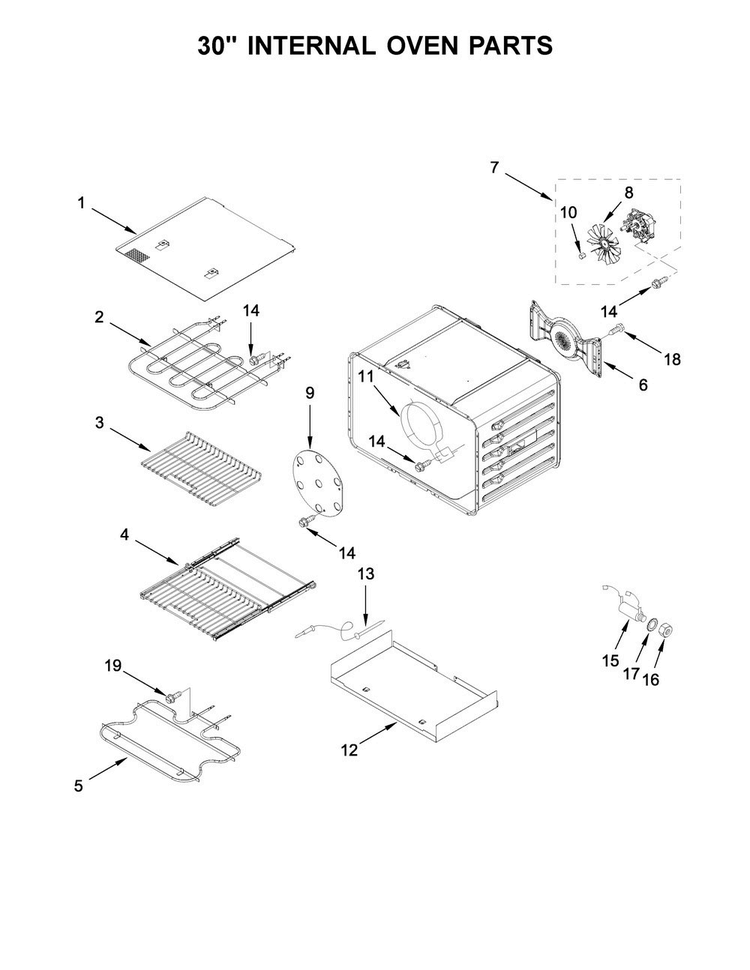 30" Internal Oven Parts Diagram and Parts List for KDRS483VSS04  KitchenAid Range