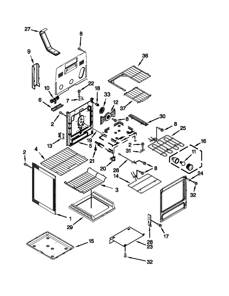 Chassis Parts Diagram and Parts List for KERS303BWH1  KitchenAid Range