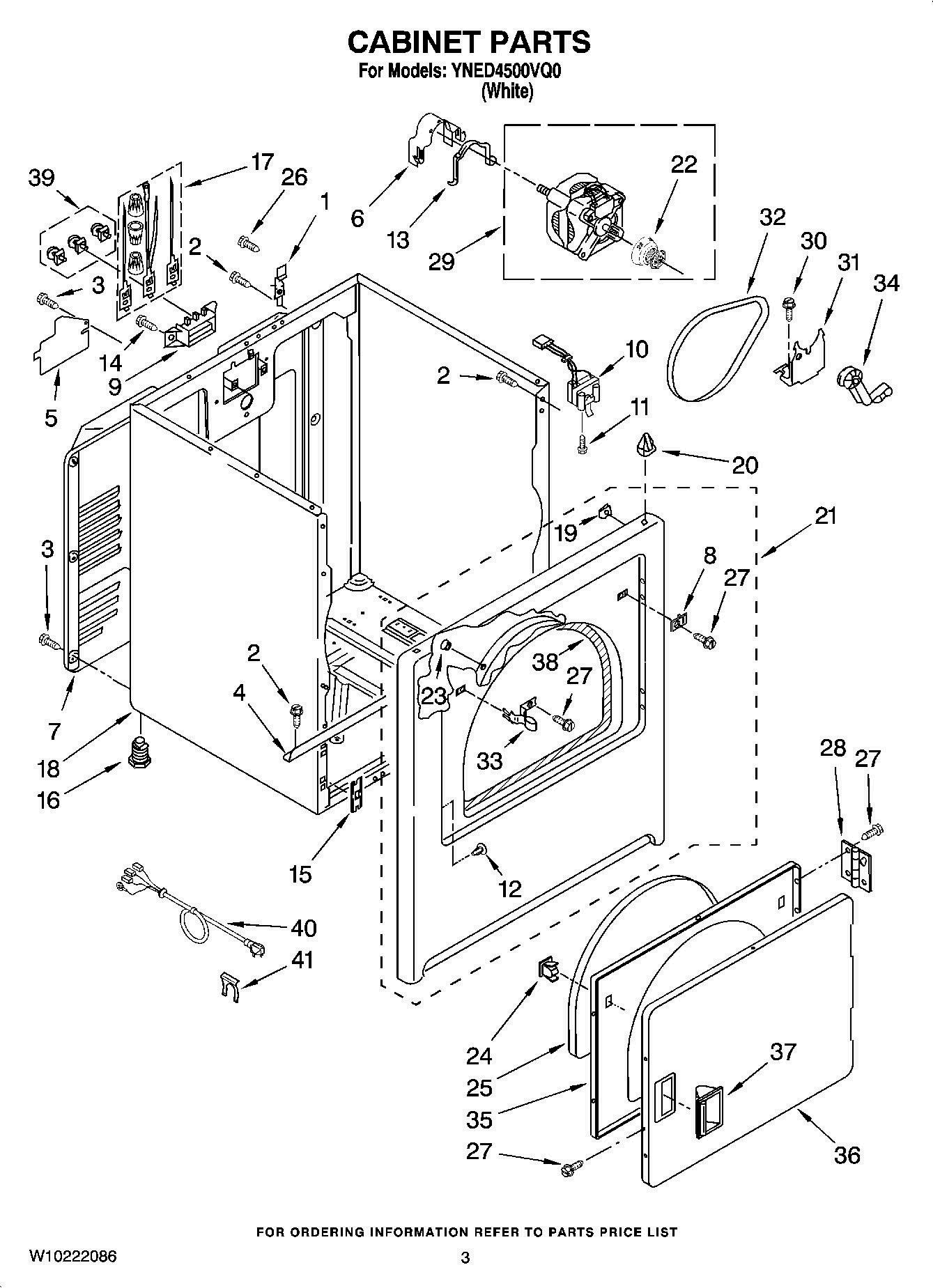 02 - CABINET PARTS Diagram and Parts List for YNED4500VQ0  Whirlpool Dryer
