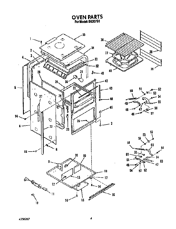 Oven Diagram and Parts List for B6307B1  Roper Range