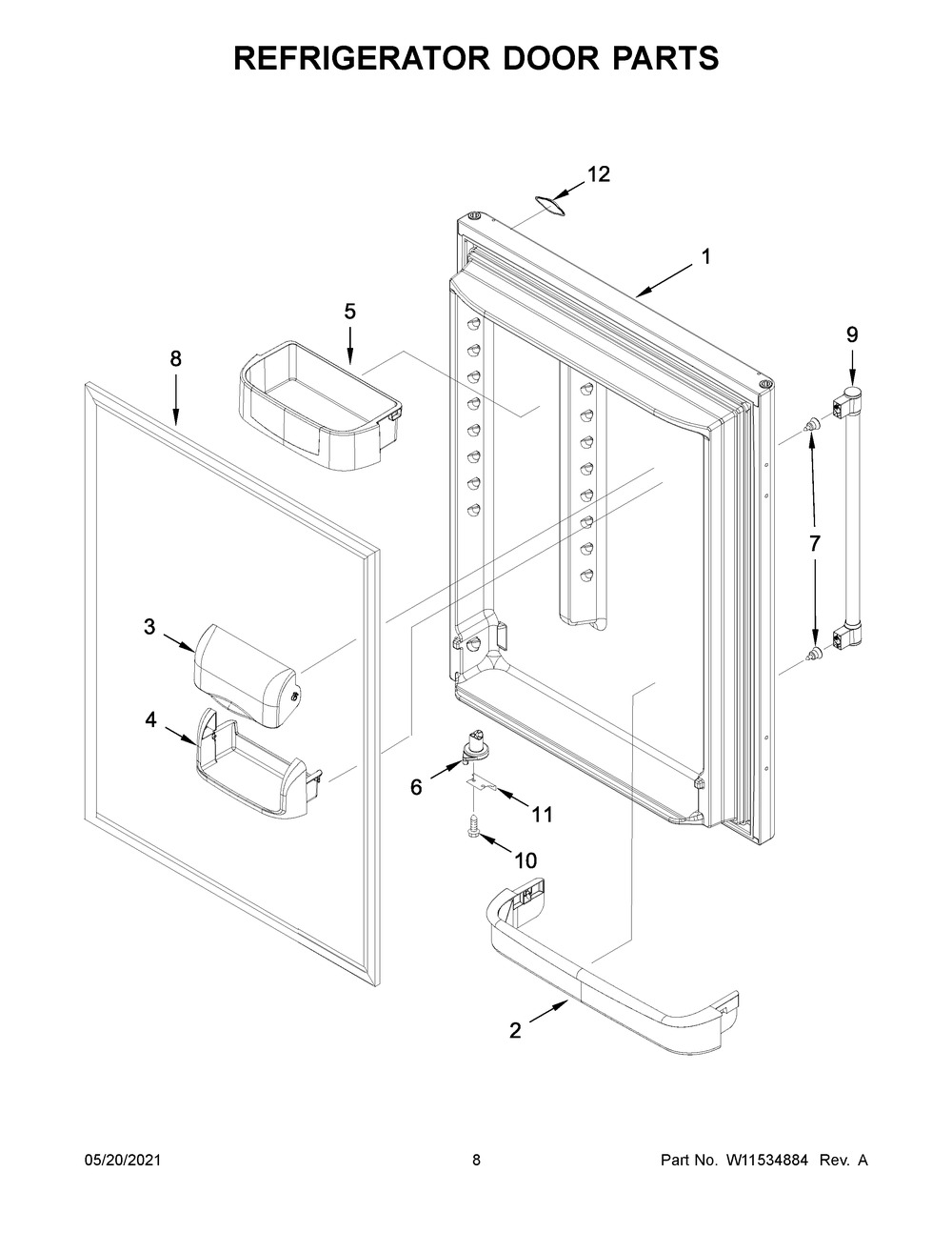 Refrigerator Door Parts Diagram and Parts List for MBR1957FEZ06  Whirlpool Refrigerator