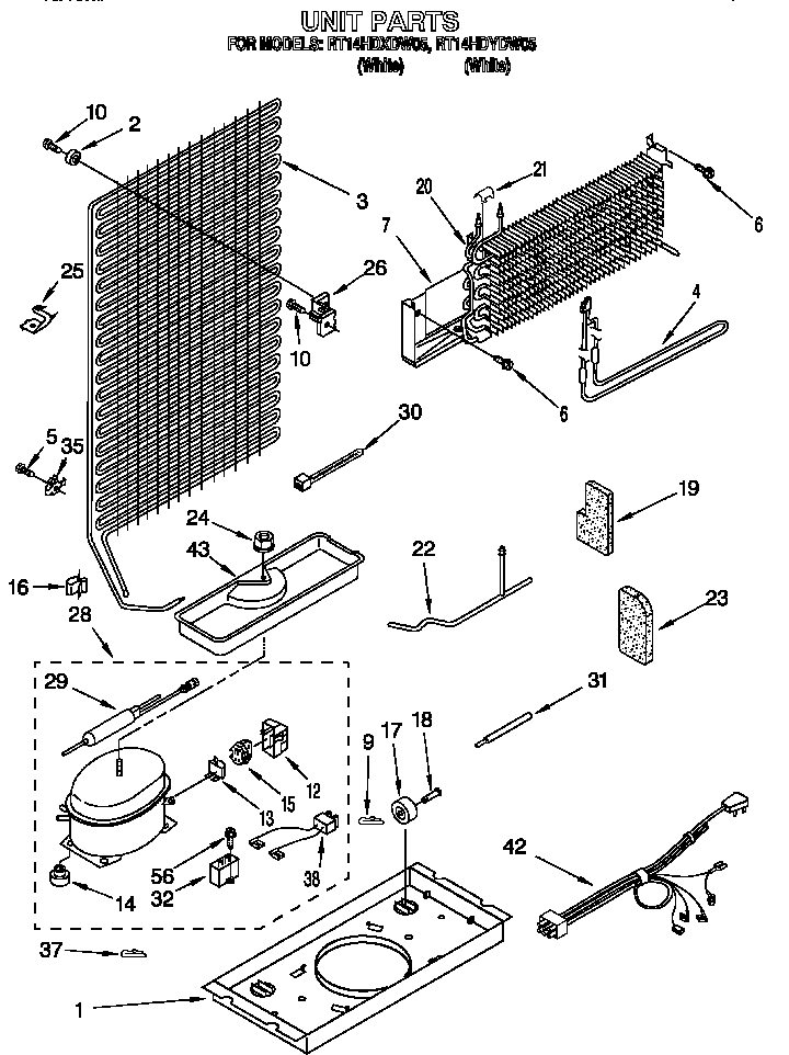 Unit Diagram and Parts List for RT14HDXDN05  Roper Refrigerator
