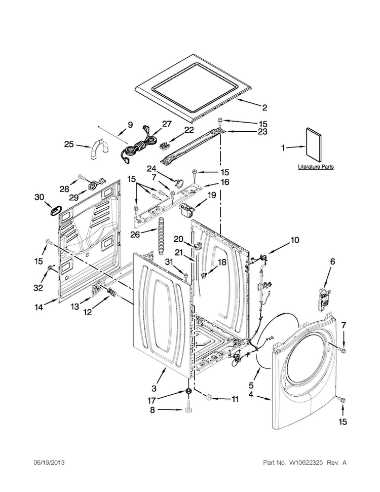 Top And Cabinet Parts Diagram and Parts List for WFW86HEBC1  Whirlpool Washer
