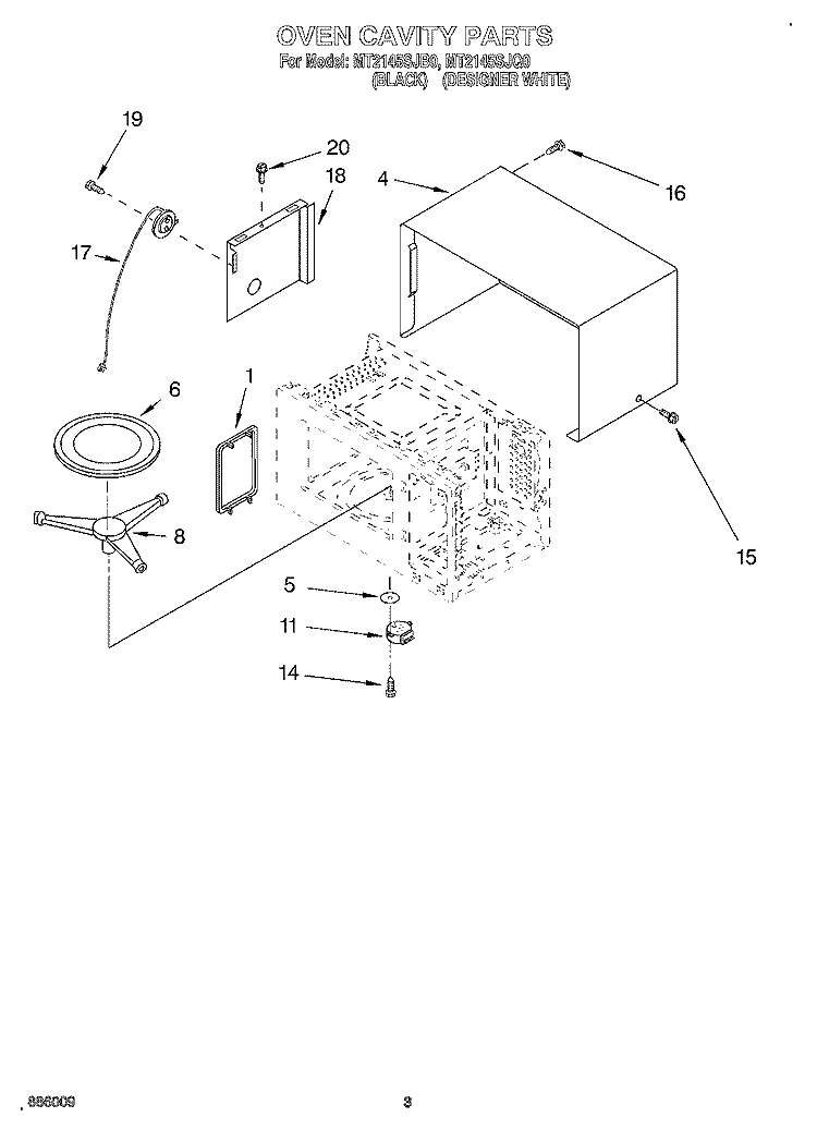 OVEN CAVITY Diagram and Parts List for MT2145SJQ0  Whirlpool Microwave
