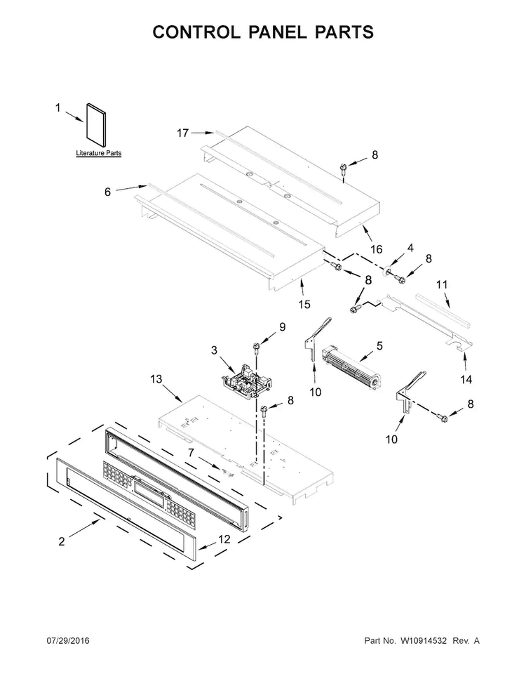 Control Panel Parts Diagram and Parts List for KOST100ESS01  KitchenAid Wall Oven