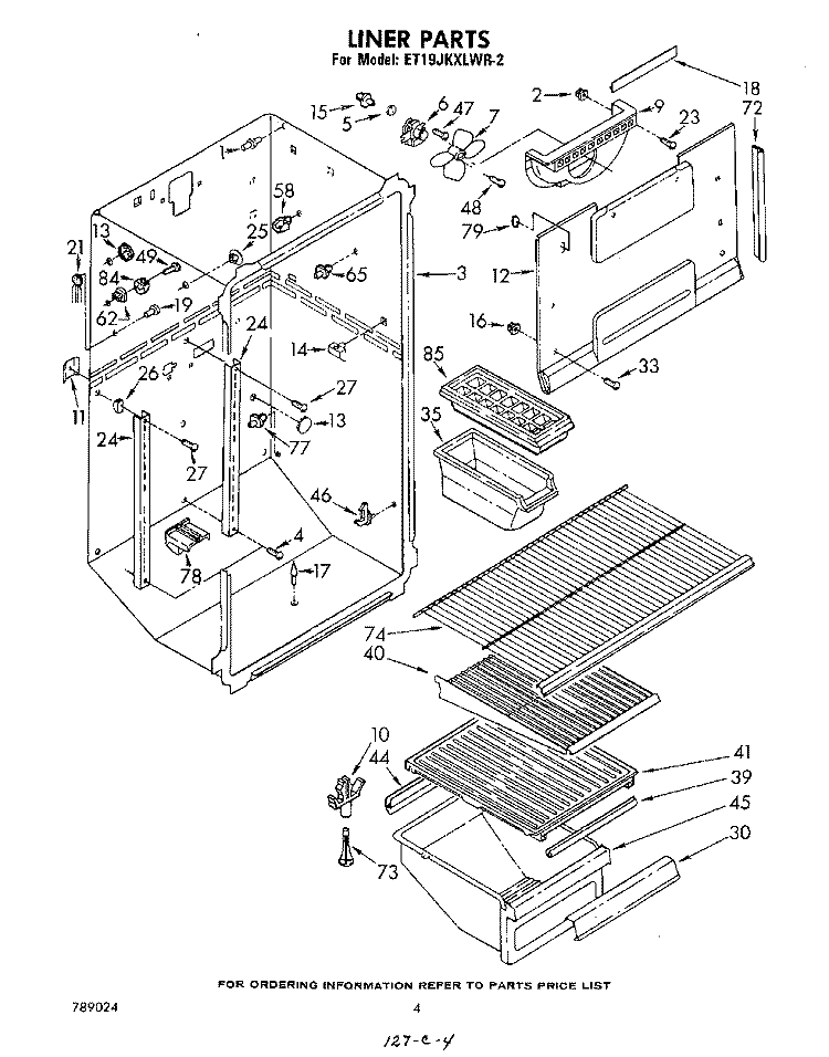 LINER Diagram and Parts List for ET19JKXLWR2  Whirlpool Refrigerator