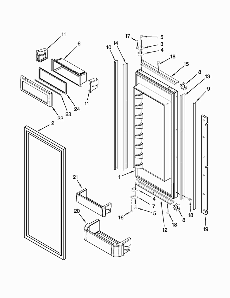 Refrigerator Door Parts Diagram and Parts List for KBFO42FTX08  KitchenAid Refrigerator