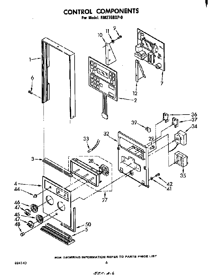 Control Diagram and Parts List for RM278PXP0  Whirlpool Microwave Oven Combo