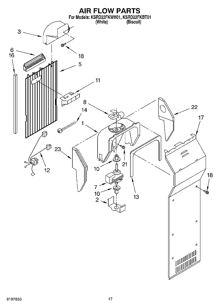 AIR FLOW Diagram and Parts List for KSRD22FKBT01  KitchenAid Refrigerator