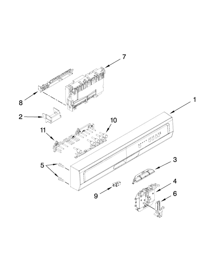 Control Panel And Latch Parts Diagram and Parts List for WDF510PAYBA  Whirlpool Dishwasher