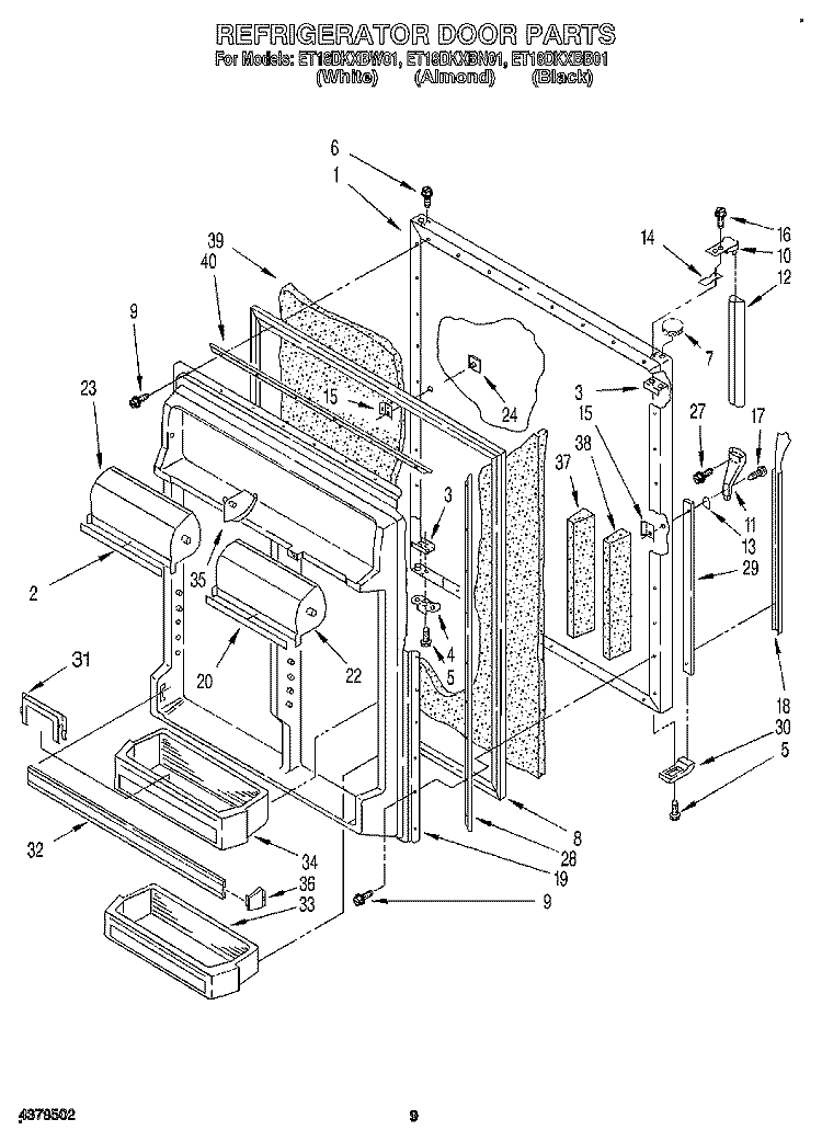REFRIGERATOR DOOR Diagram and Parts List for ET18DKXBB01  Whirlpool Refrigerator