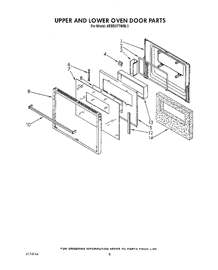 UPPER AND LOWER OVEN DOOR Diagram and Parts List for KEBS277WAL3  KitchenAid Wall Oven