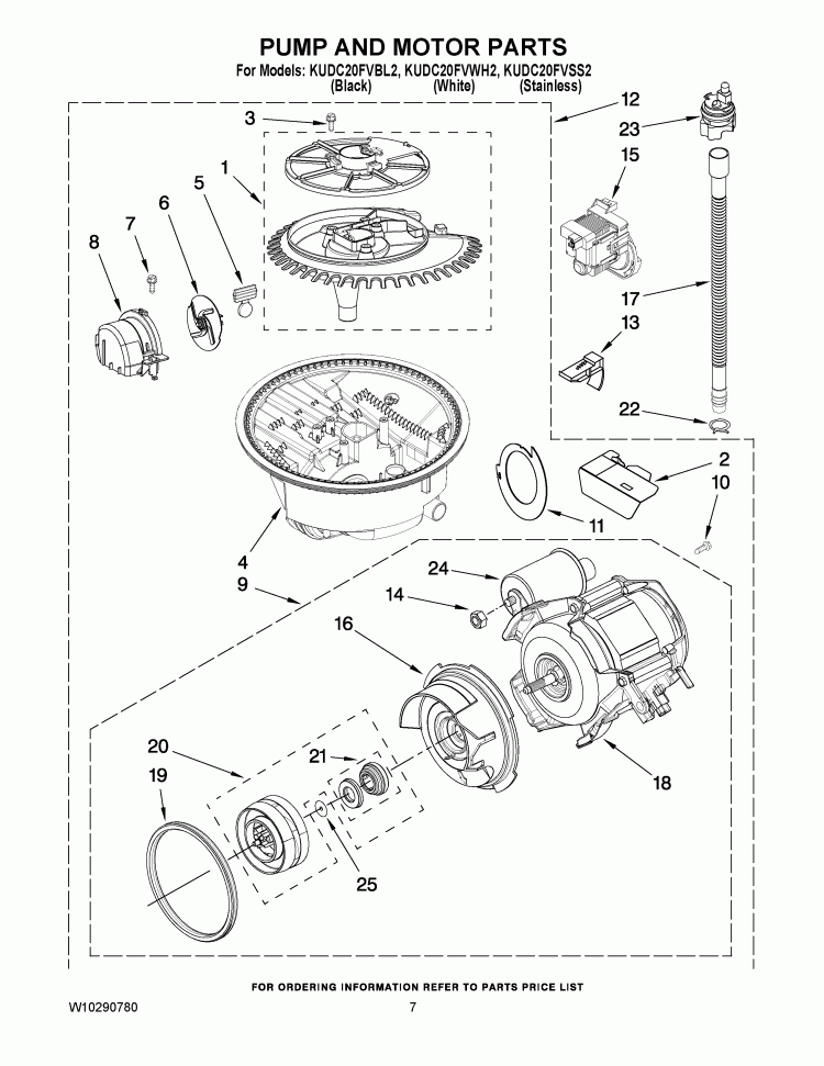 PUMP AND MOTOR PARTS Diagram and Parts List for KUDC20FVSS2  KitchenAid Dishwasher