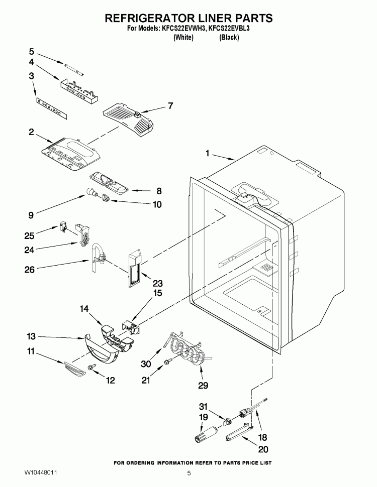 REFRIGERATOR LINER PARTS Diagram and Parts List for KFCS22EVBL3  KitchenAid Refrigerator