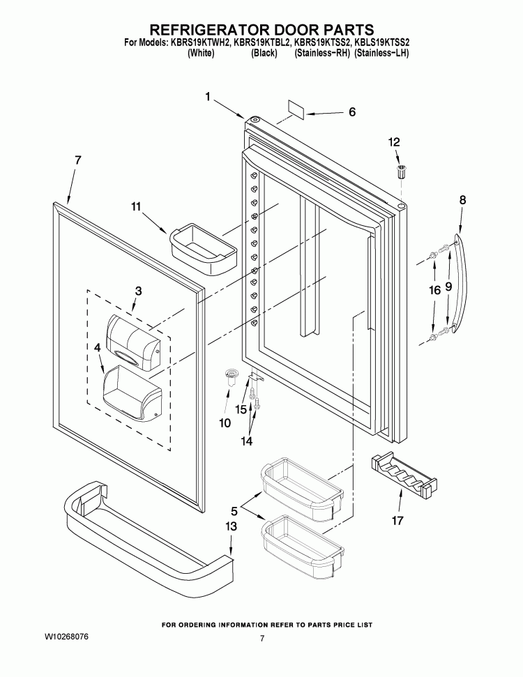 REFRIGERATOR DOOR PARTS Diagram and Parts List for KBRS19KTBL2  KitchenAid Refrigerator