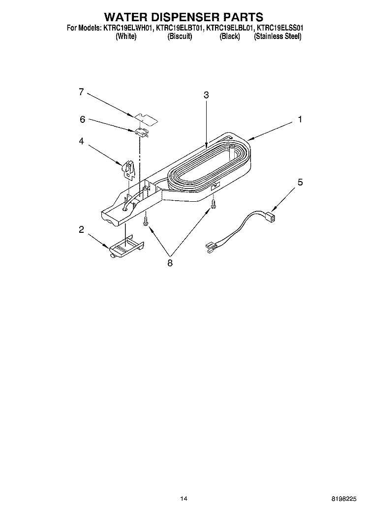 WATER DISPENSER, OPTIONAL Diagram and Parts List for KTRC19ELSS01  KitchenAid Refrigerator