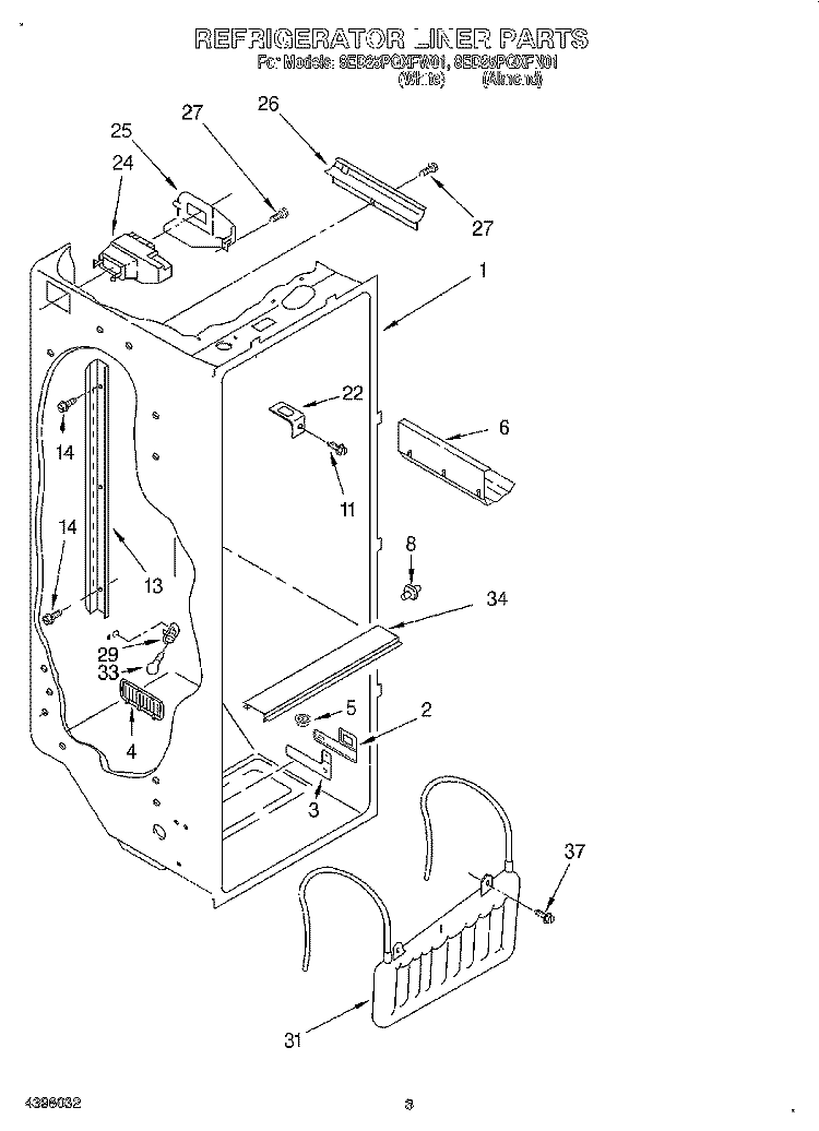 REFRIGERATOR LINER Diagram and Parts List for 8ED25PQXFN01  Whirlpool Refrigerator