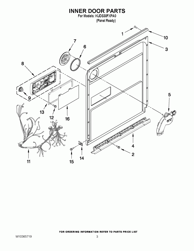 INNER DOOR PARTS Diagram and Parts List for KUDS30FXPA0  KitchenAid Dishwasher